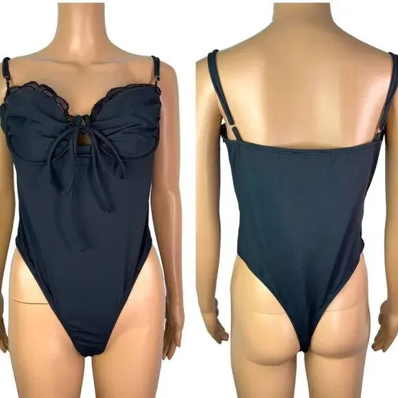 New Princess Polly Monument Black Lace Bra Top Thong Bodysuit - Picture 1 of 14